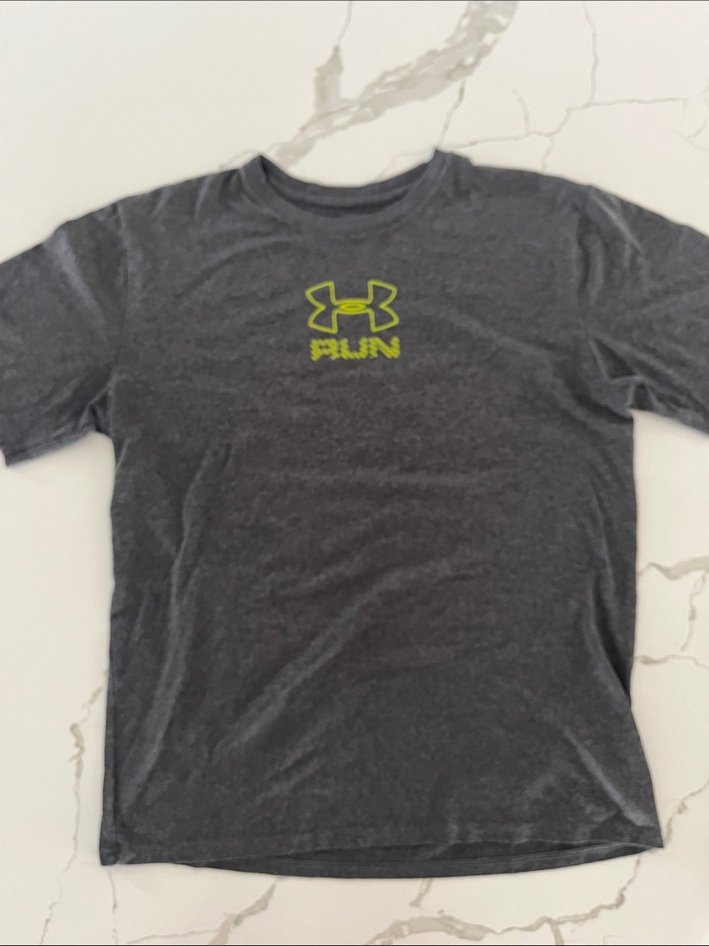Under Armour Gray Short Sleeve Run Tee with Neon Yellow Logo